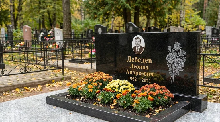 Памятник с гравировкой роз — выполненная работа «Лебедев» в Волгограде