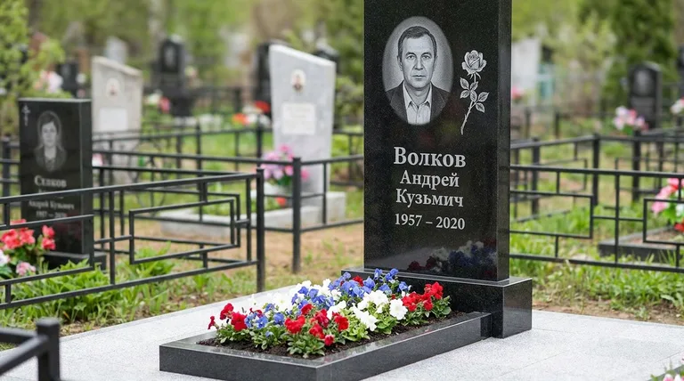 Памятник с гравировкой роз — выполненная работа «Волков» в Волгограде