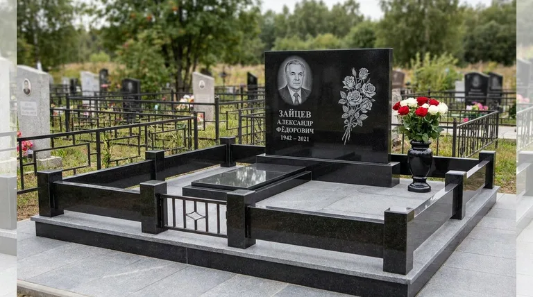 Памятник с гравировкой роз — выполненная работа «Зайцев» в Волгограде
