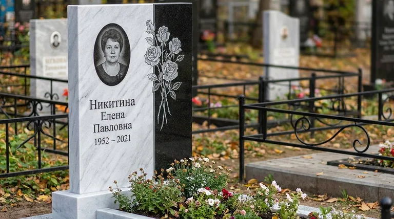 Памятник с гравировкой роз — выполненная работа «Никитина» в Волгограде