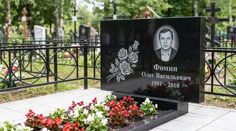 Памятник с гравировкой роз — выполненная работа «Фомин» в Волгограде