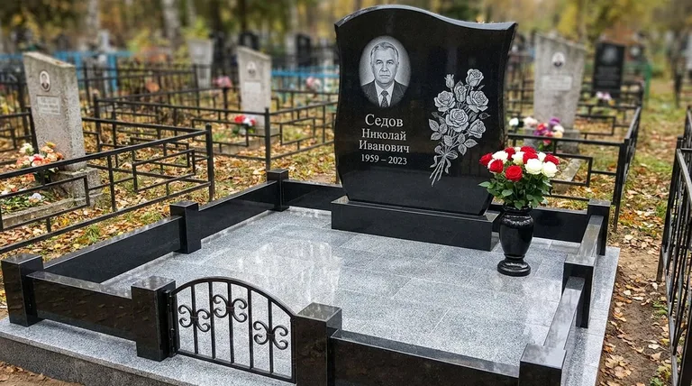 Памятник с гравировкой роз — выполненная работа «Седов» в Волгограде