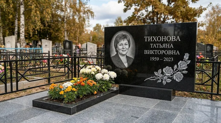 Памятник с гравировкой роз — выполненная работа «Тихонова» в Волгограде