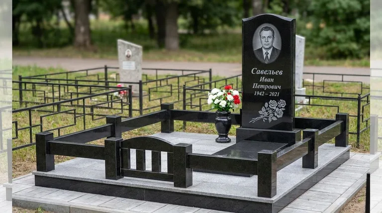 Памятник с гравировкой роз — выполненная работа «Савельев» в Волгограде