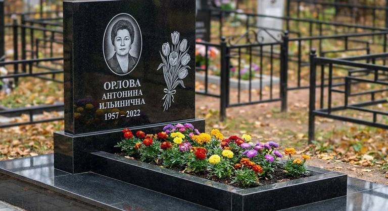 Гравировка тюльпанов на памятник в Волгограде — пример работы на граните