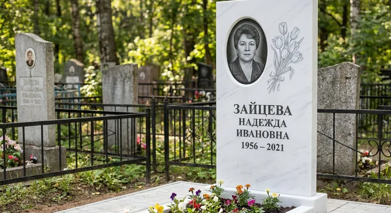 Памятник с гравировкой тюльпанов — выполненная работа «Зайцева» в Волгограде