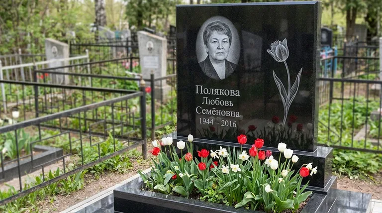 Памятник с гравировкой тюльпанов — выполненная работа «Полякова» в Волгограде