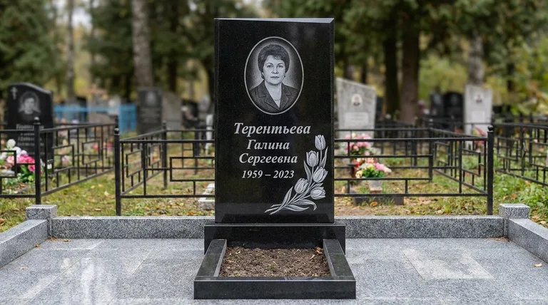 Памятник с гравировкой тюльпанов — выполненная работа «Терентьева» в Волгограде