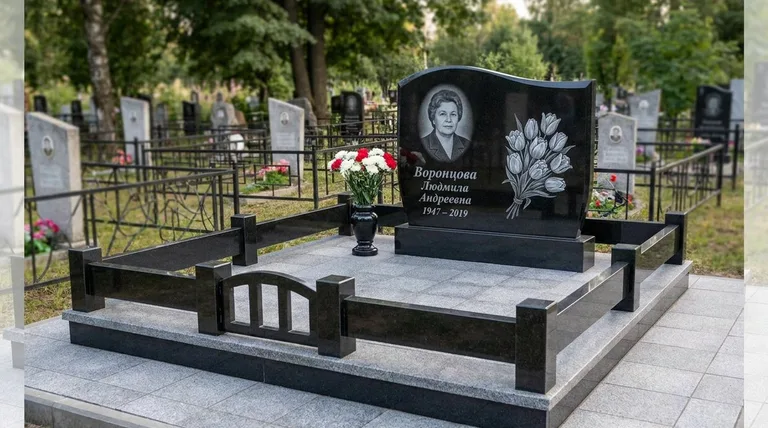 Памятник с гравировкой тюльпанов — выполненная работа «Воронцова» в Волгограде