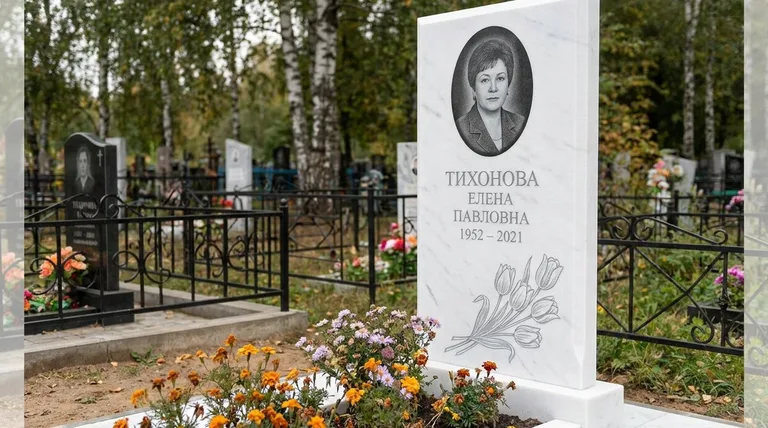 Памятник с гравировкой тюльпанов — выполненная работа «Тихонова» в Волгограде