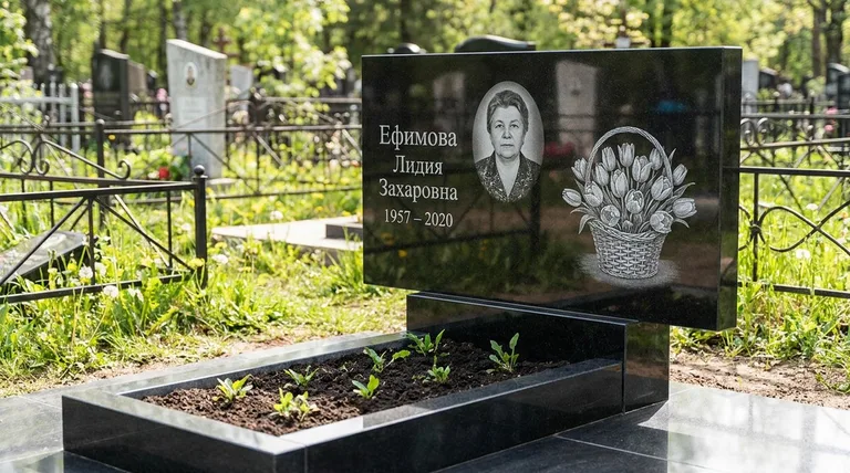Памятник с гравировкой тюльпанов — выполненная работа «Ефимова» в Волгограде