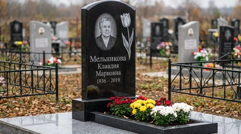 Памятник с гравировкой тюльпанов — выполненная работа «Мельникова» в Волгограде