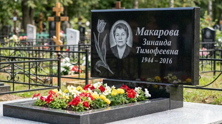 Памятник с гравировкой тюльпанов — выполненная работа «Макарова» в Волгограде