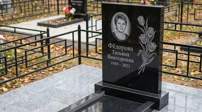 Памятник с гравировкой тюльпанов — выполненная работа «Фёдорова» в Волгограде