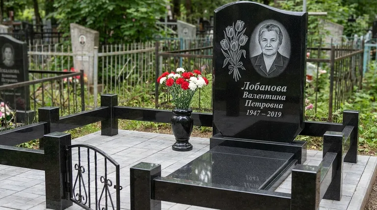 Памятник с гравировкой тюльпанов — выполненная работа «Лобанова» в Волгограде