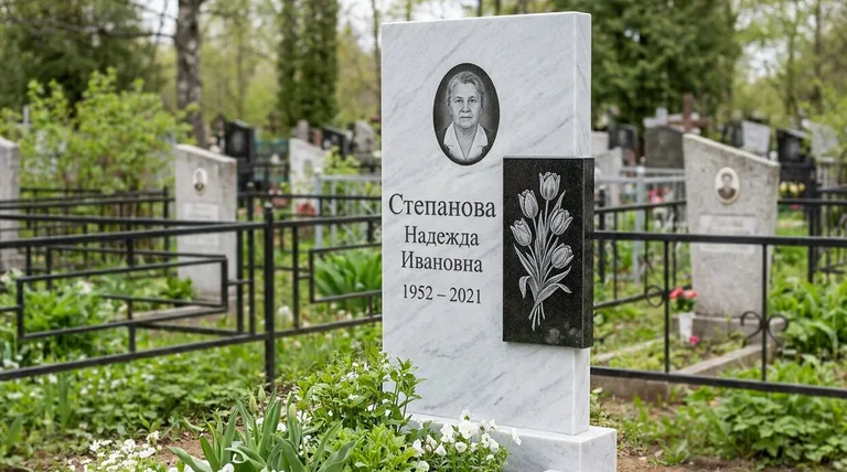 Памятник с гравировкой тюльпанов — выполненная работа «Степанова» в Волгограде