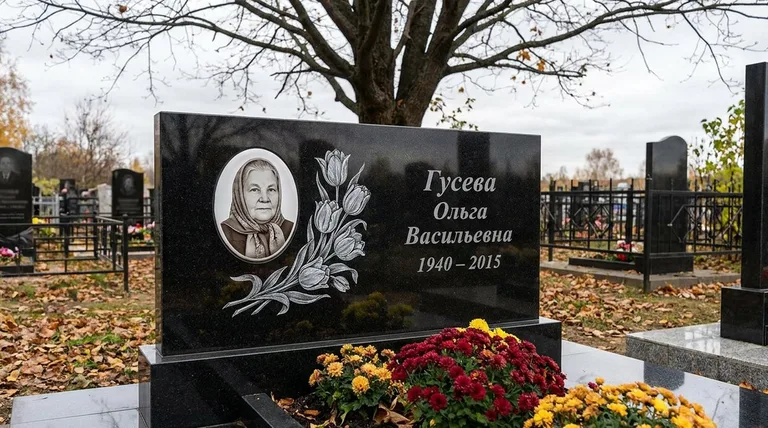 Памятник с гравировкой тюльпанов — выполненная работа «Гусева» в Волгограде