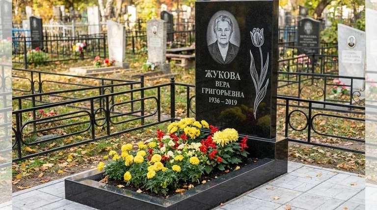Памятник с гравировкой тюльпанов — выполненная работа «Жукова» в Волгограде