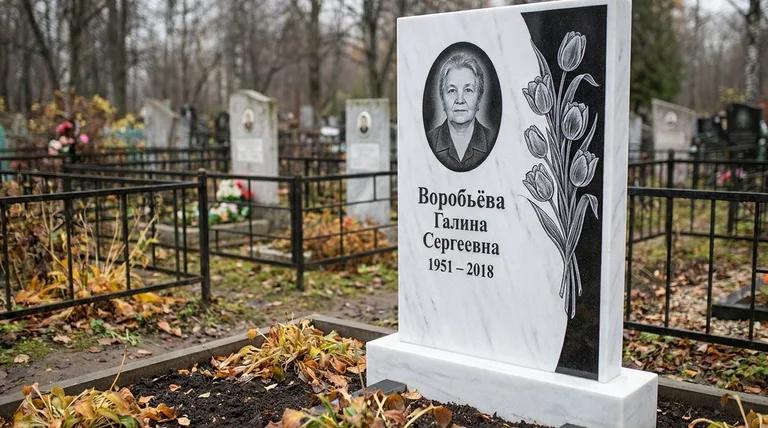 Памятник с гравировкой тюльпанов — выполненная работа «Воробьёва» в Волгограде
