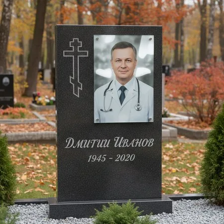 Портрет на стекле 180×240 мм на чёрной стеле в Волгограде