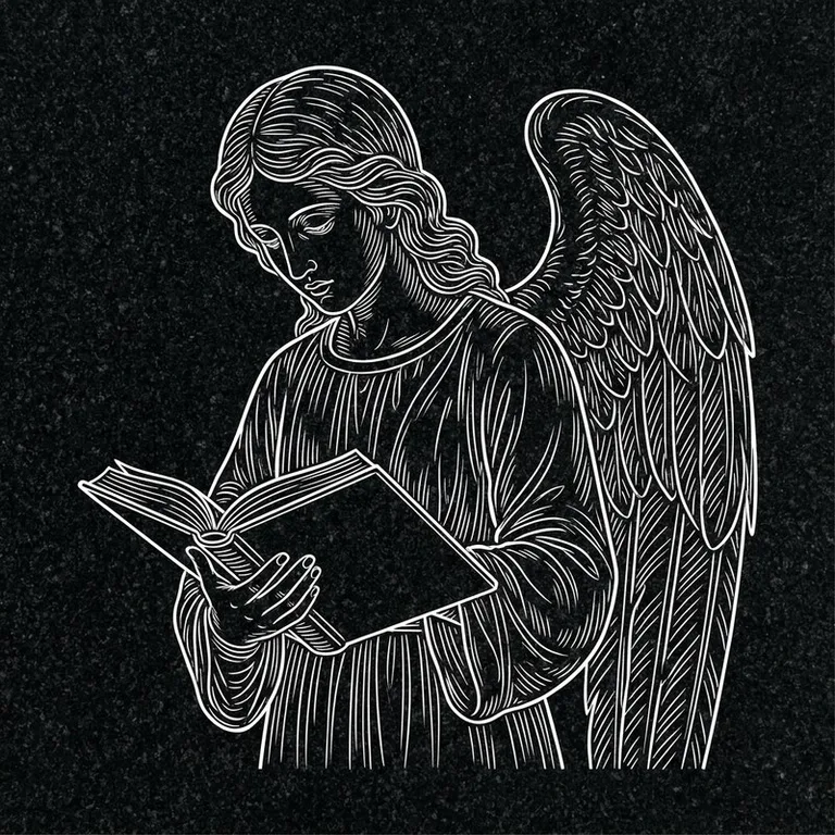 Эскиз гравировки ангела на памятник — ангел с раскрытой книгой в Волгограде