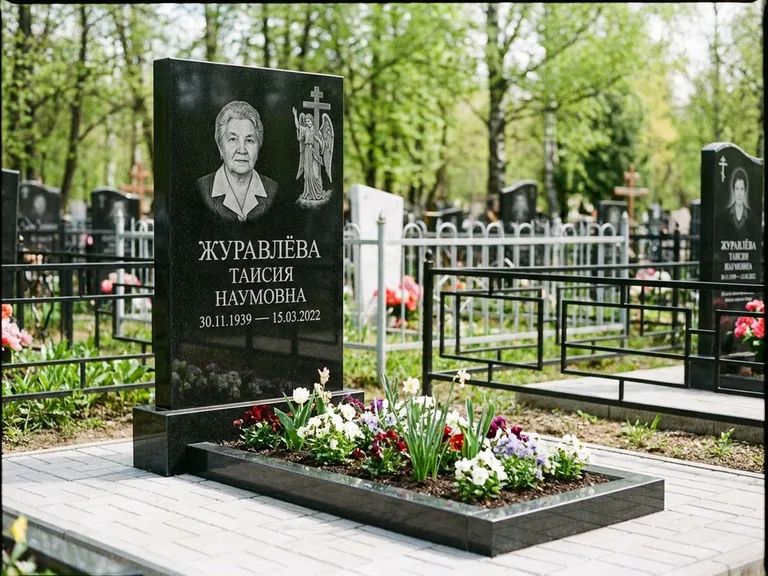 Памятник с гравировкой ангела — гравировка ангела с голубем по диагонали стелы, работа «Журавлёва» в Волгограде