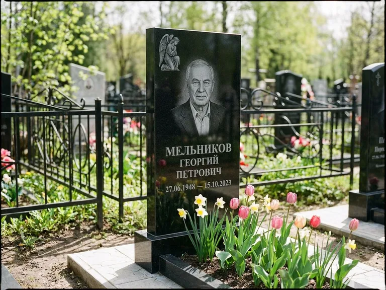 Памятник с гравировкой ангела — гравировка ангела с голубем по диагонали стелы, работа «Доронин» в Волгограде