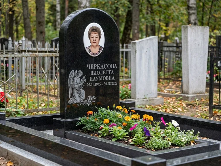 Памятник с гравировкой ангела — гравировка ангела с крестом рядом с эпитафией, работа «Журавлёва» в Волгограде