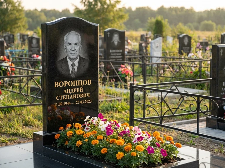 Гравировка фото на памятнике в Волгограде — готовый гравированный портрет на чёрном граните
