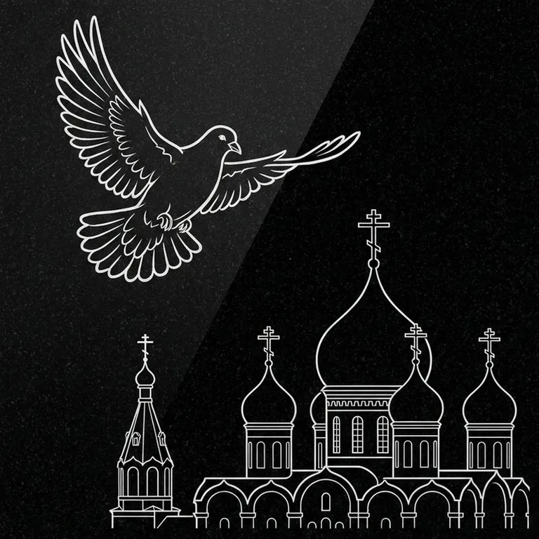 Эскиз гравировки голубей на памятник — голубь в небе над храмом в Волгограде