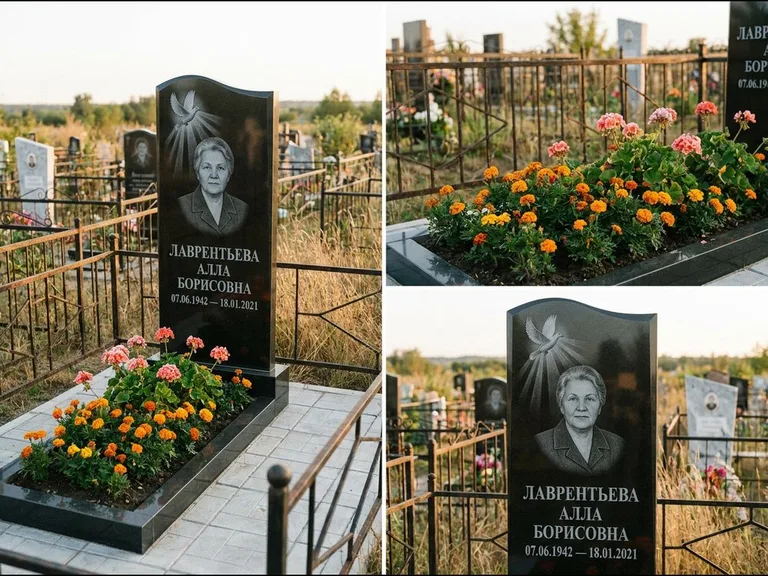 Памятник с гравировкой голубей — гравировка голубя в лучах света над портретом, работа «Лаврентьева» в Волгограде