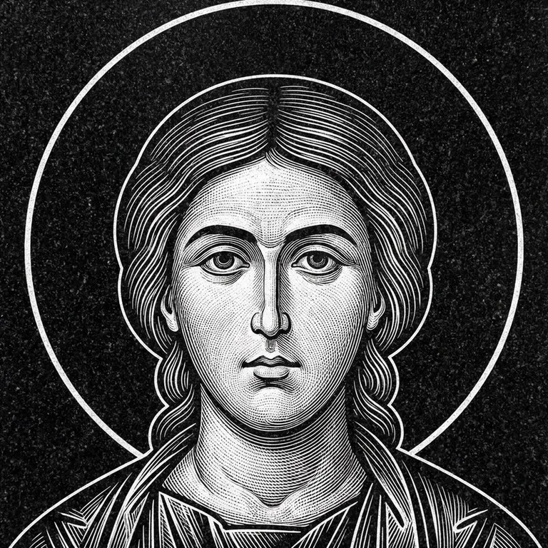 Эскиз иконы: Георгий Победоносец — воинам, гравировка на памятник в Волгограде