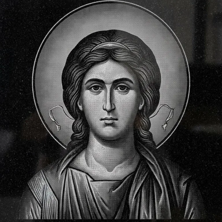Эскиз иконы: Архангел Михаил (полутон) — образ архангела в полутонах, гравировка на памятник в Волгограде