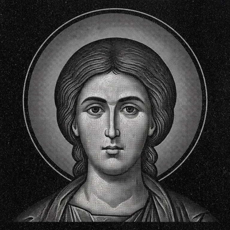 Эскиз иконы: Георгий Победоносец (полутон) — воинский образ, гравировка на памятник в Волгограде