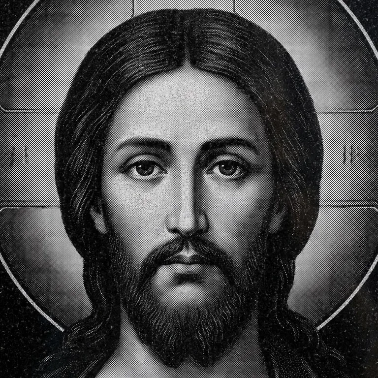 Эскиз иконы: Спас Вседержитель (полутон) — объёмный лик, светотень, гравировка на памятник в Волгограде