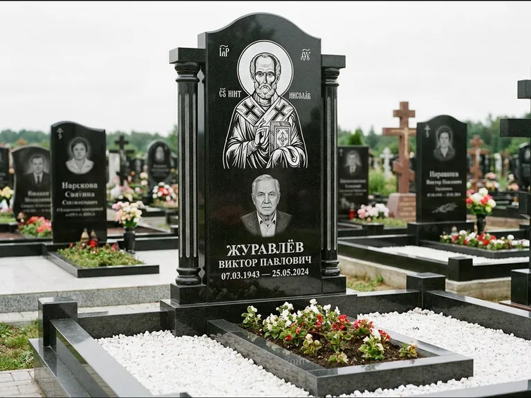 Памятник с гравировкой иконы — икона в резном киоте, работа «Верещагина» в Волгограде