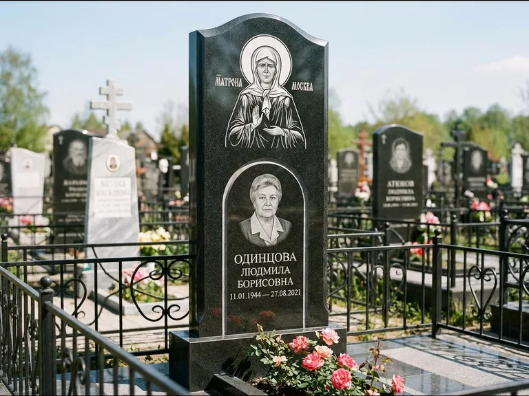 Памятник с гравировкой иконы — Владимирская икона Божией Матери с Младенцем, работа «Зотов» в Волгограде