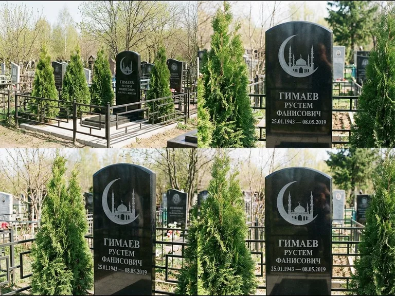 Памятник с гравировкой полумесяца — гравировка полумесяца над силуэтом мечети, работа «Гимаев» в Волгограде