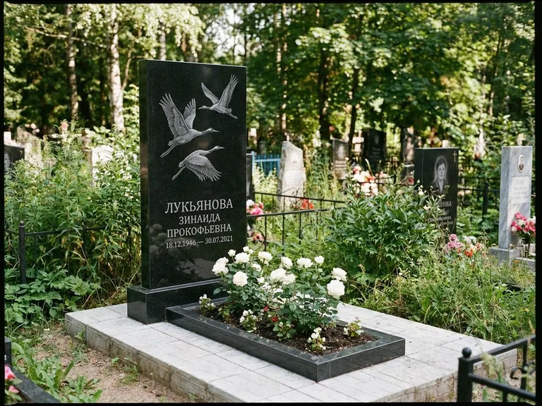 Памятник с гравировкой журавлей — гравировка журавлей, работа «Лукьянова» в Волгограде