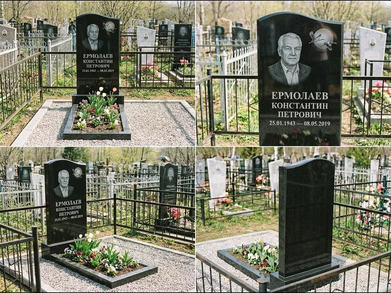 Памятник с гравировкой журавлей — гравировка клина журавлей на фоне солнечного диска, работа «Ермолаев» в Волгограде