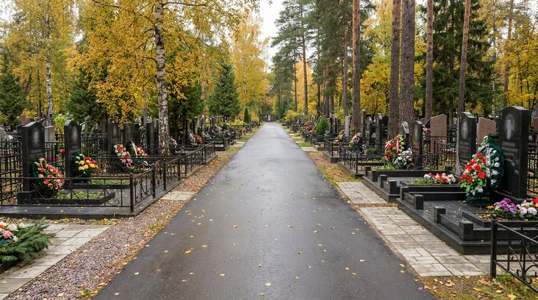 Гранитный памятник на участке Северного кладбища в Парголово, Санкт-Петербург