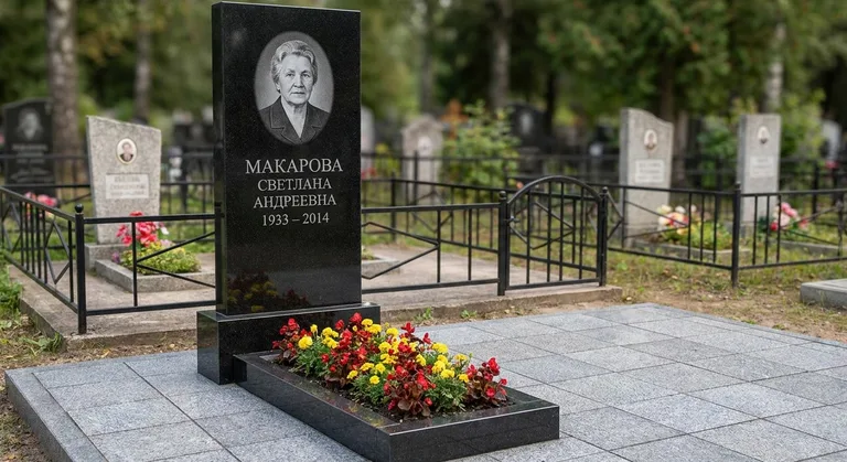 Гранитный памятник с портретом, Памятники мастерской «Мастер Каменев» на кладбищах Новосибирска