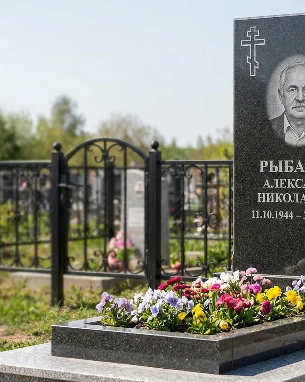 Двойной памятник под ключ с ярким цветником в Волгограде