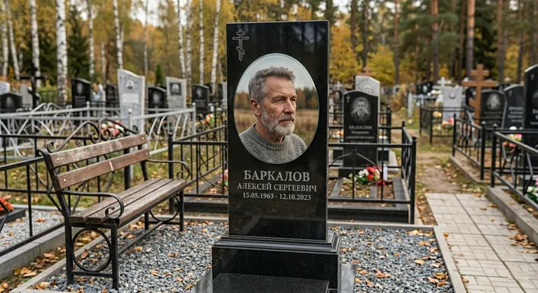 Овальный портрет на стекле на чёрной гранитной стеле в Волгограде