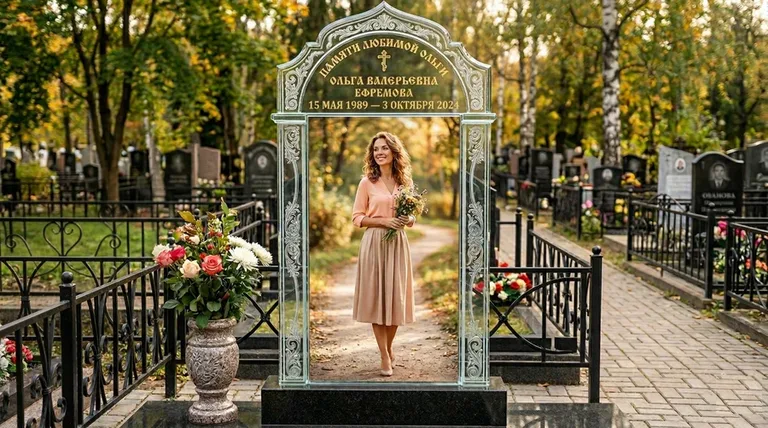Портрет на стекле в форме арки на памятнике в Волгограде