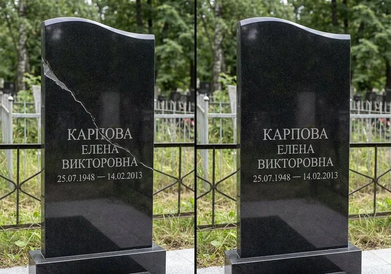 Заделка трещины на чёрном граните: до и после в Волгограде