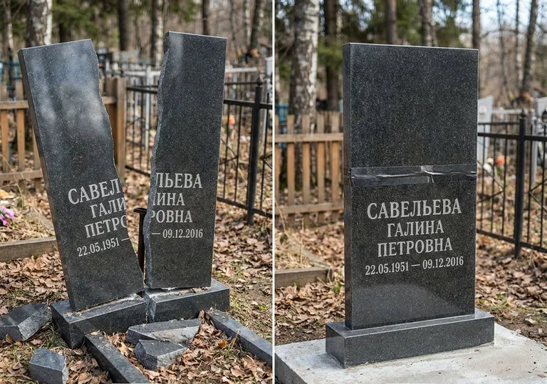 Склейка расколотого гранитного памятника: до и после в Волгограде