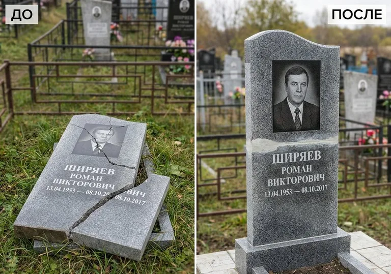 Обновление золочёных букв на граните: до и после в Волгограде