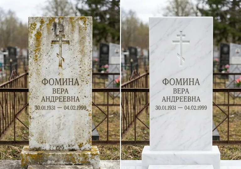 Восстановление мраморного памятника от желтизны и налёта в Волгограде