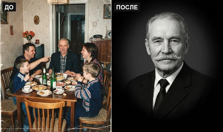 Ретушь фото на памятник — выделение из группового: до и после в Волгограде
